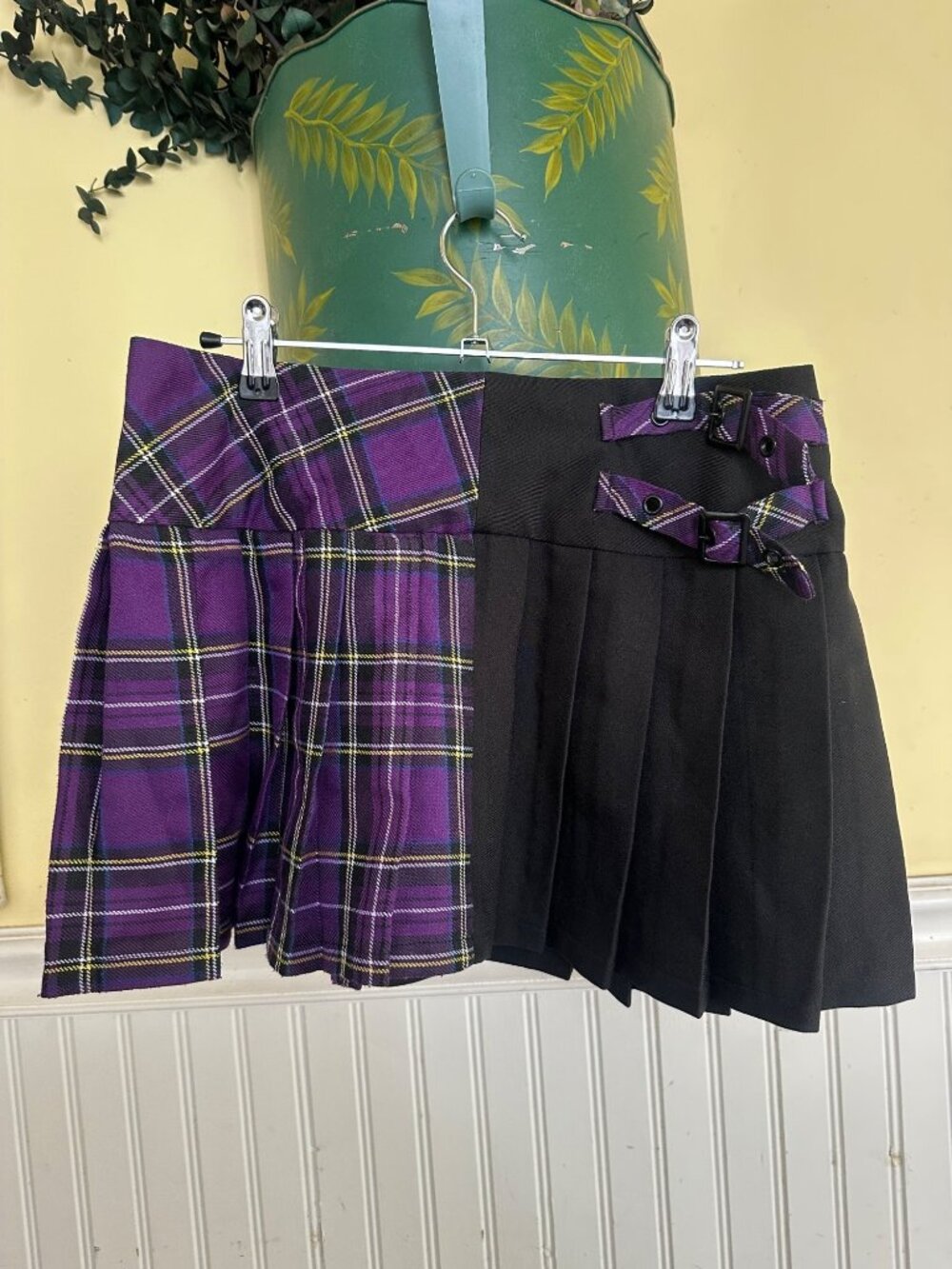 Banned Apparel Purple Plaid & Black Pleated Mini Skirt With Side Buckle S
